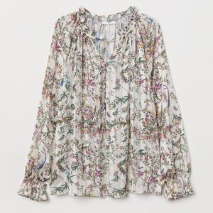 H&M Smocked Blouse with Birds and Florals